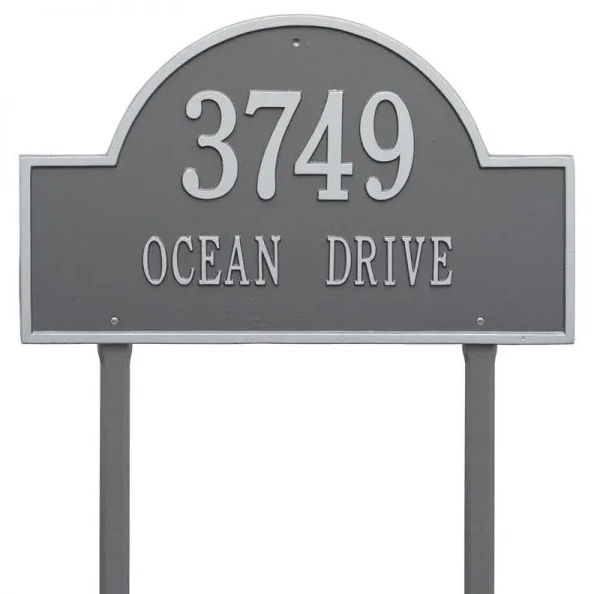 Whitehall 1102 Arch Marker Estate Lawn Address Plaque in Pewter and Silver