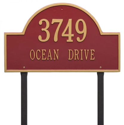 Whitehall 1102 Arch Marker Estate Lawn Address Plaque in Red and Gold