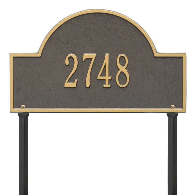 Whitehall 1105 Arch Marker Estate Lawn Address Plaque in Bronze Gold