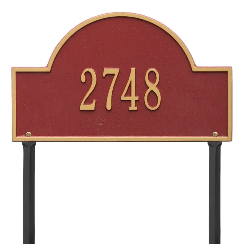 Whitehall 1105 Arch Marker Estate Lawn Address Plaque in Red and Gold