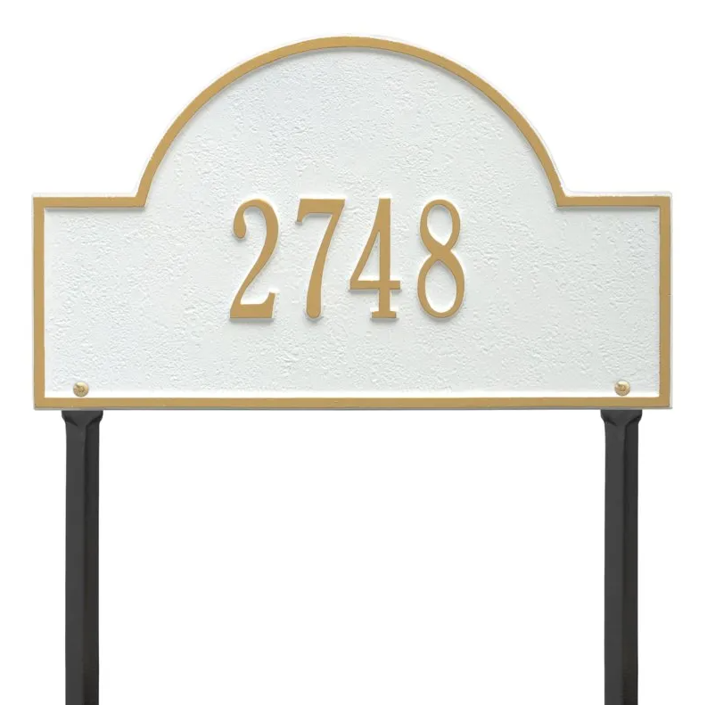 Whitehall 1105 Arch Marker Estate Lawn Address Plaque in White and Gold