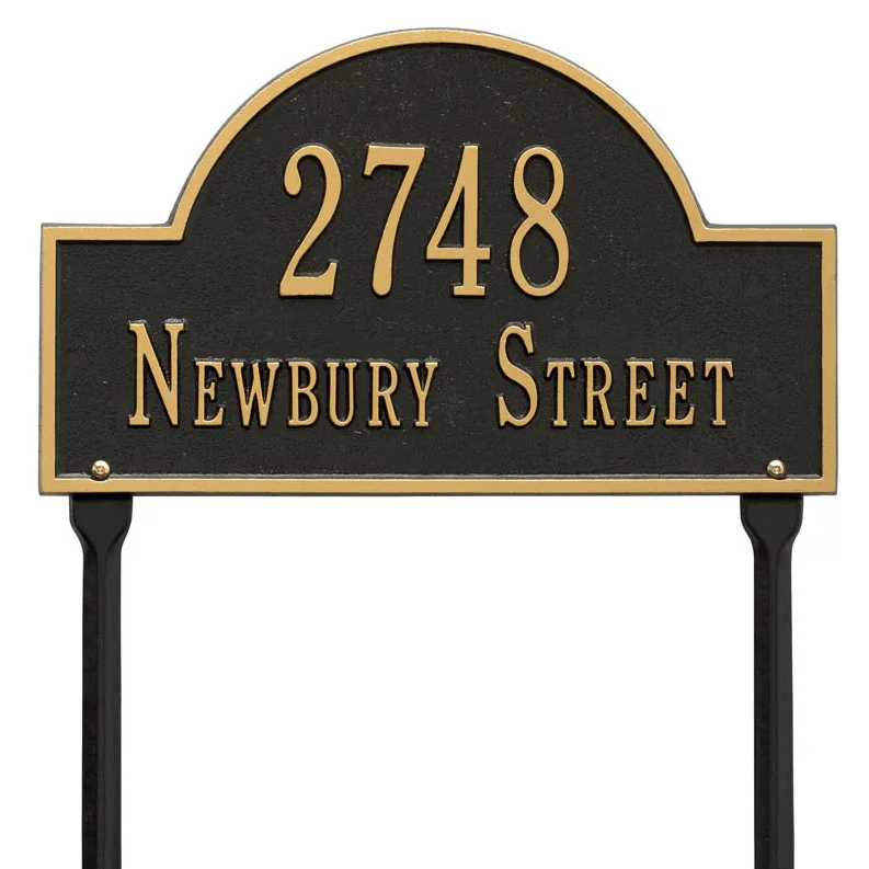 Whitehall 1106 Arch Marker Estate Lawn Address Plaque in Black and Gold