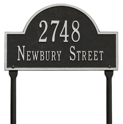 Whitehall 1106 Arch Marker Estate Lawn Address Plaque in Black and Silver
