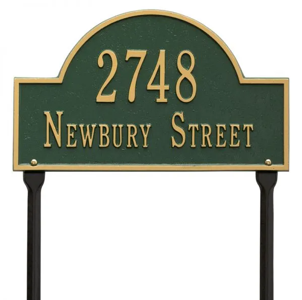 Whitehall 1106 Arch Marker Estate Lawn Address Plaque in Green and Gold