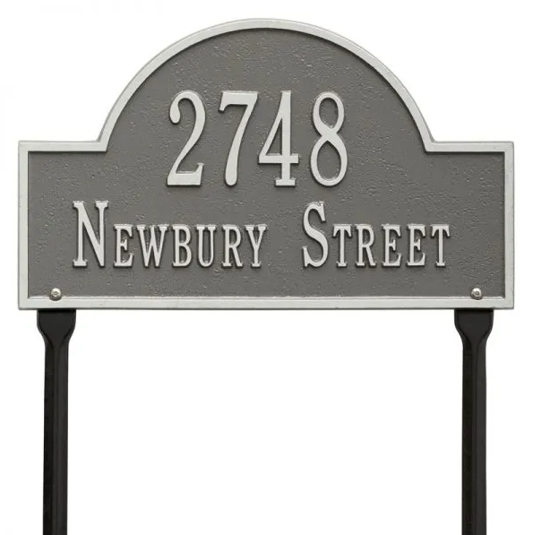 Whitehall 1106 Arch Marker Estate Lawn Address Plaque in Pewter and Silver