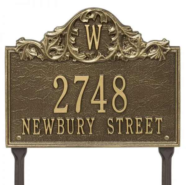 Whitehall 1109 Arch Marker Estate Lawn Address Plaque in Antique Brass