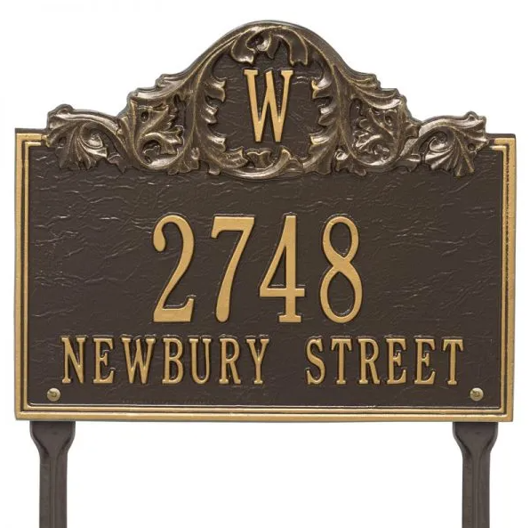Whitehall 1109 Arch Marker Estate Lawn Address Plaque in Bronze and Gold