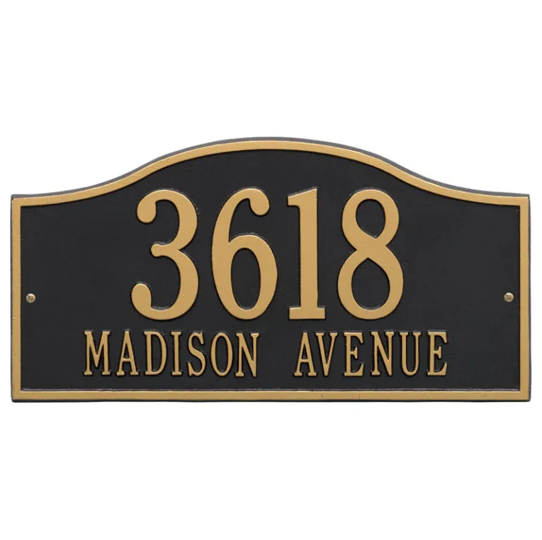 Whitehall 1117 Arch Marker Estate Lawn Address Plaque in Black and Gold
