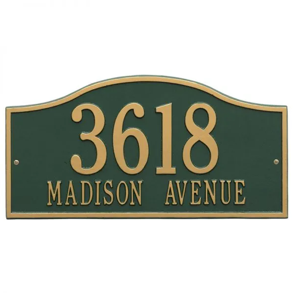 Whitehall 1117 Arch Marker Estate Lawn Address Plaque in Green and Gold