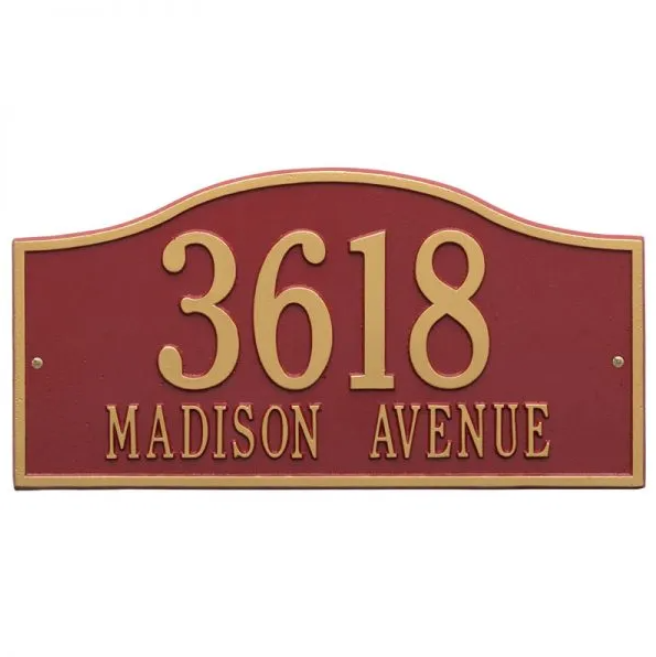 Whitehall 1117 Arch Marker Estate Lawn Address Plaque in Red and Gold
