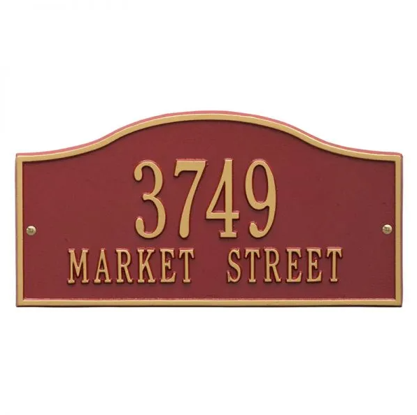 Whitehall 1119 Arch Marker Estate Lawn Address Plaque in Red and Gold