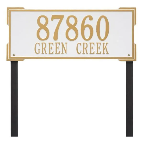 Whitehall 1011 Arch Marker Estate Lawn Address Plaque in White and Gold