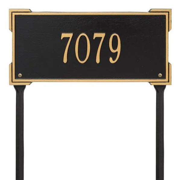 Whitehall 1123 Arch Marker Estate Lawn Address Plaque in Black and Gold