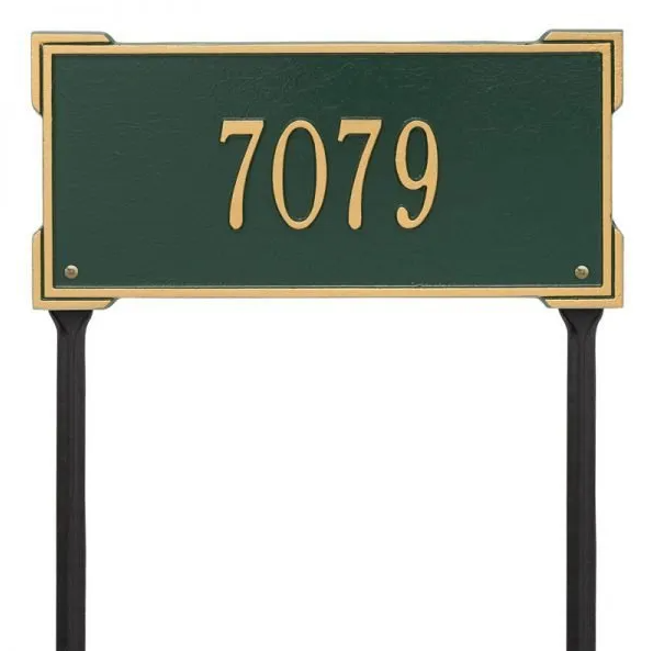  Whitehall 1123 Arch Marker Estate Lawn Address Plaque in Green and Gold