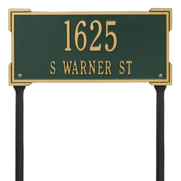 Whitehall 1124 Arch Marker Estate Lawn Address Plaque in Green and Gold