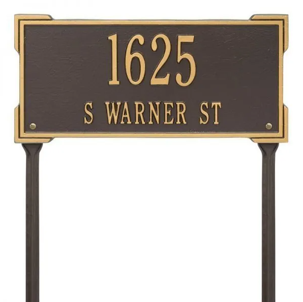 Whitehall 1124 Arch Marker Estate Lawn Address Plaque in Bronze and Gold