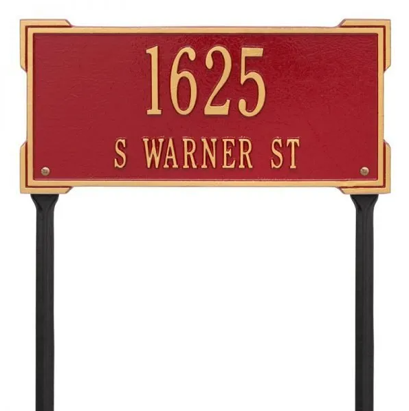 Whitehall 1124 Arch Marker Estate Lawn Address Plaque in Red and Gold