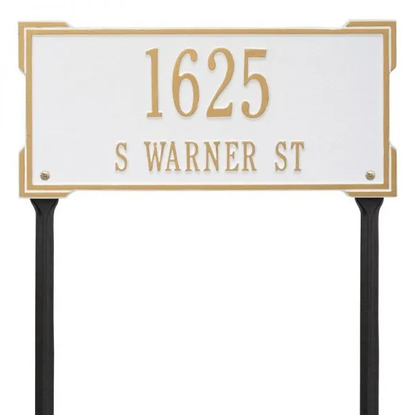 Whitehall 1124 Arch Marker Estate Lawn Address Plaque in White and Gold