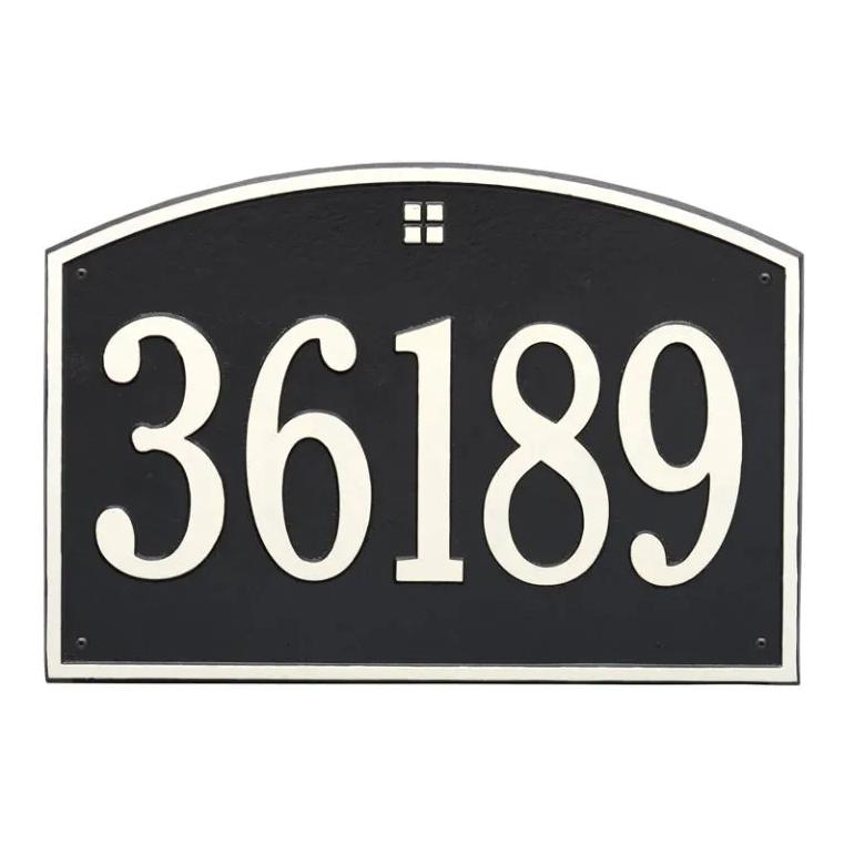 Whitehall 1171 Arch Marker Estate Lawn Address Plaque in Black with White
