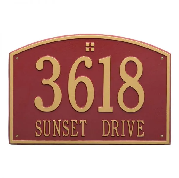 Whitehall 1172 Arch Marker Estate Lawn Address Plaque in Red and Gold