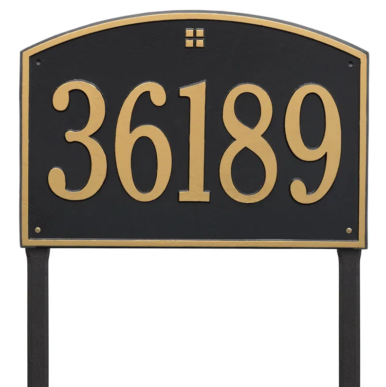 Whitehall 1173 Arch Marker Estate Lawn Address Plaque in Black and Gold