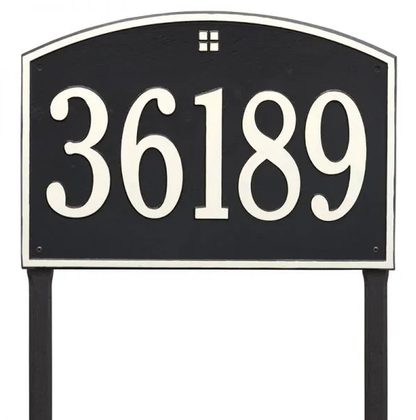Whitehall 1173 Arch Marker Estate Lawn Address Plaque in Black and White