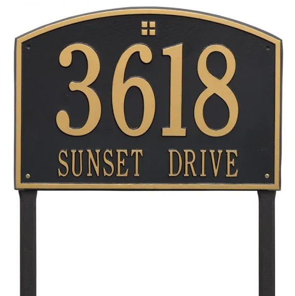 Whitehall 1174 Arch Marker Estate Lawn Address Plaque in Black with Gold
