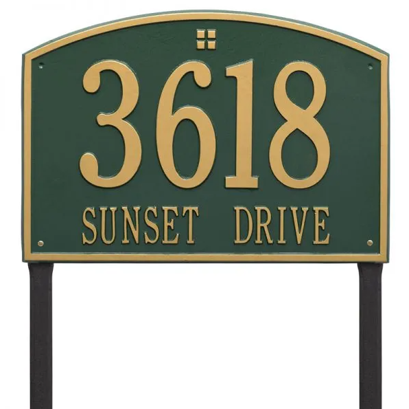 Whitehall 1174 Arch Marker Estate Lawn Address Plaque in Green with Gold