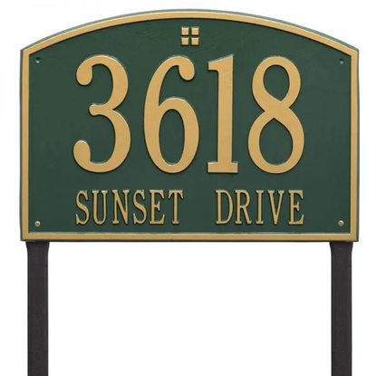 Whitehall 1174 Arch Marker Estate Lawn Address Plaque in Green with Gold