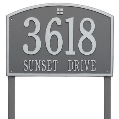 Whitehall 1174 Arch Marker Estate Lawn Address Plaque in Pewter with Silver