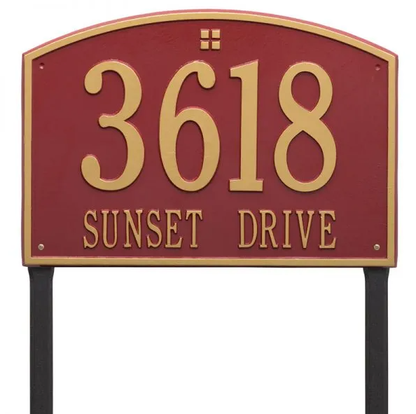 Whitehall 1174 Arch Marker Estate Lawn Address Plaque in Red with Gold
