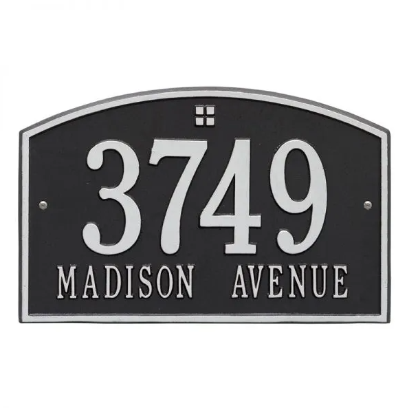 Whitehall 1176 Arch Marker Estate Lawn Address Plaque in Black and Silver