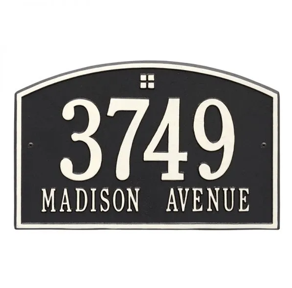 Whitehall 1176 Arch Marker Estate Lawn Address Plaque in Black and White