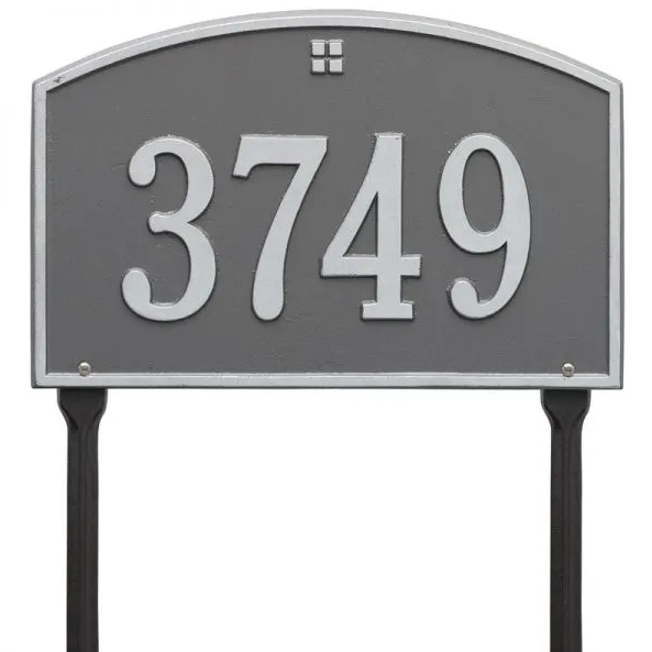 Whitehall 1177 Arch Marker Estate Lawn Address Plaque in Pewter and Silver