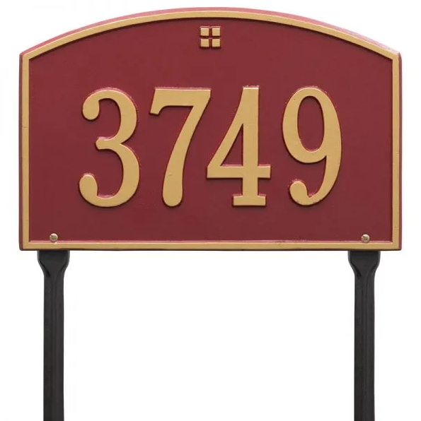 Whitehall 1177 Arch Marker Estate Lawn Address Plaque in Red and Gold
