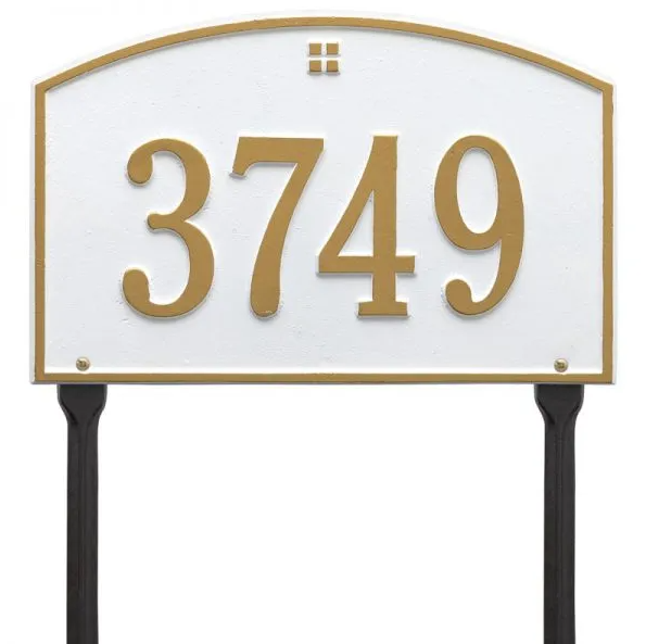Whitehall 1177 Arch Marker Estate Lawn Address Plaque in White and Gold