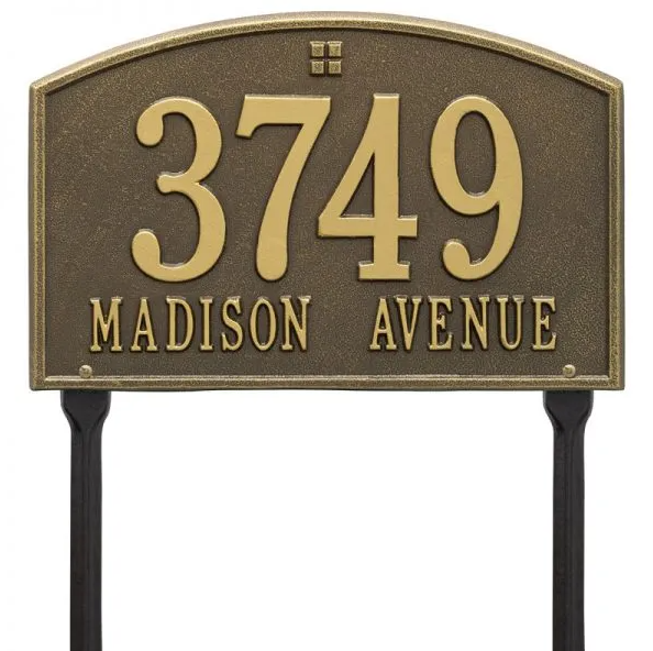 Whitehall 1178 Arch Marker Estate Lawn Address Plaque in Antique Brass