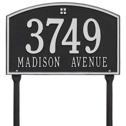 Whitehall 1178 Arch Marker Estate Lawn Address Plaque in Black and Silver