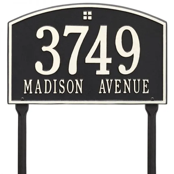 Whitehall 1178 Arch Marker Estate Lawn Address Plaque in Black and White