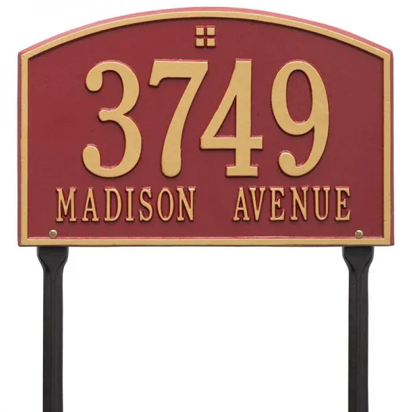 Whitehall 1178 Arch Marker Estate Lawn Address Plaque in Red and Gold