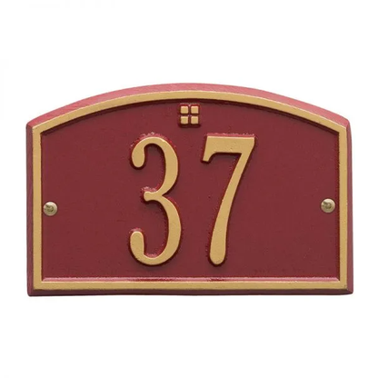 Whitehall 1179 Arch Marker Estate Lawn Address Plaque in Red and Gold