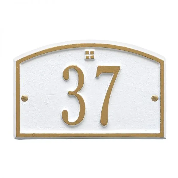 Whitehall 1179 Arch Marker Estate Lawn Address Plaque in White and Gold