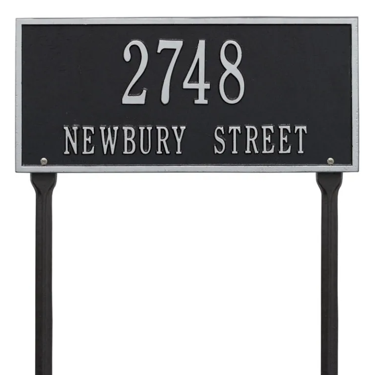 Whitehall 1323 Arch Marker Estate Lawn Address Plaque in Black and Silver