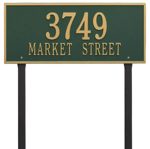 Whitehall 1327 Arch Marker Estate Lawn Address Plaque in Green and Gold