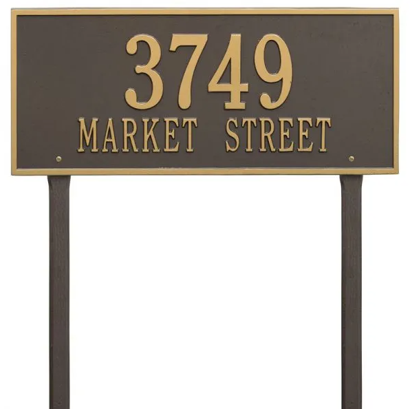 Whitehall 1327 Arch Marker Estate Lawn Address Plaque in Bronze and Gold
