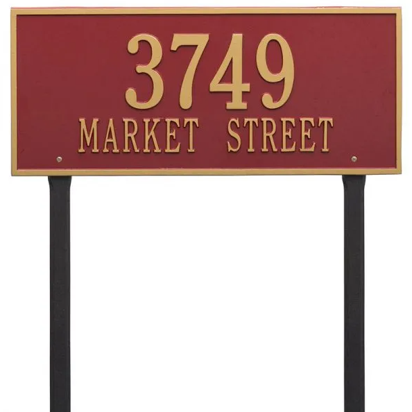 Whitehall 1327 Arch Marker Estate Lawn Address Plaque in Red and Gold