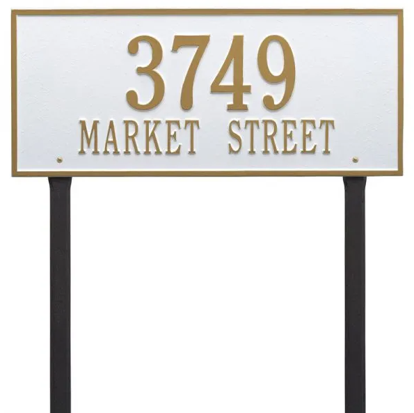 Whitehall 1327 Arch Marker Estate Lawn Address Plaque in White and Gold
