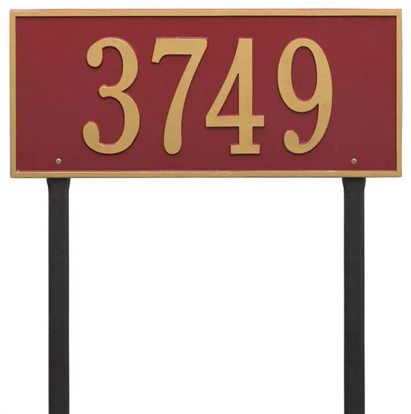 Whitehall 1328 Arch Marker Estate Lawn Address Plaque in Red and Gold