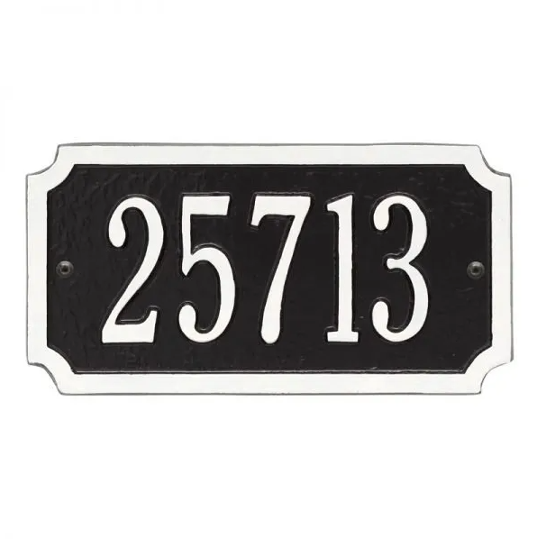 Whitehall 1499 Arch Marker Estate Wall Address Plaque in Black and White