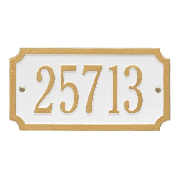 Whitehall 1499 Arch Marker Estate Wall Address Plaque in White and Gold